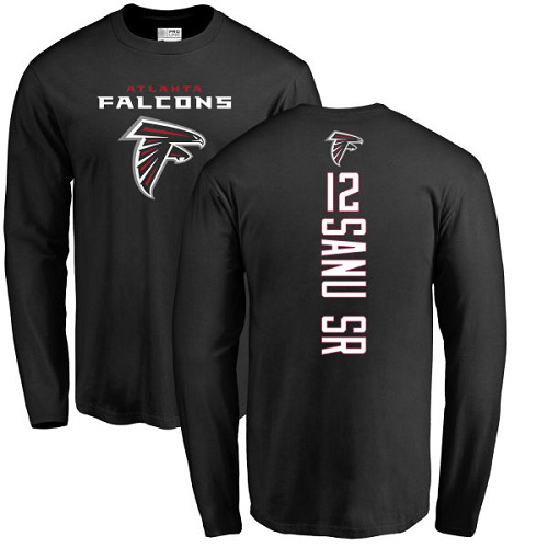 Atlanta Falcons Men Black Mohamed Sanu Backer NFL Football #12 Long Sleeve T Shirt->women nfl jersey->Women Jersey